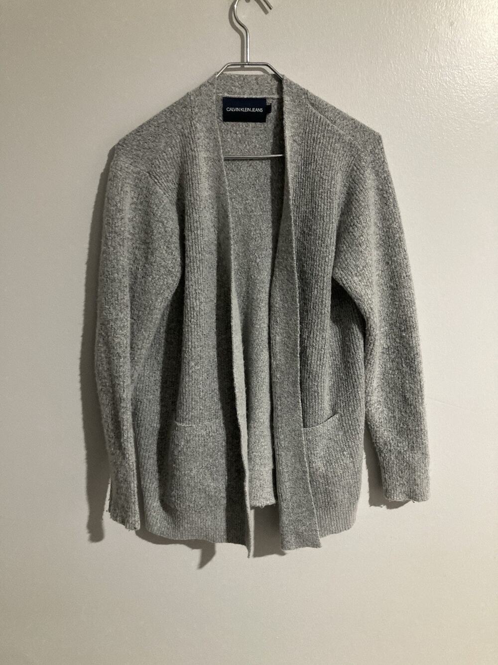 Calvin Klein Cardigan Sweater Open Gray Oversized Womens Size Medium